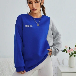 Slogan Graphic Colorblock Drop Shoulder Sweatshirt