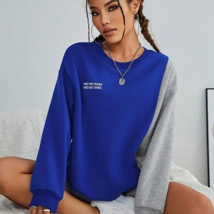 Slogan Graphic Colorblock Drop Shoulder Sweatshirt