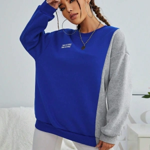 Slogan Graphic Colorblock Drop Shoulder Sweatshirt