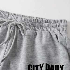 Slogan Graphic Drawstring Waist Track Şort