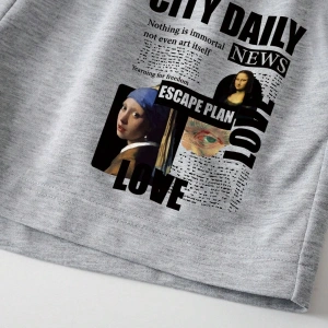 Slogan Graphic Drawstring Waist Track Şort