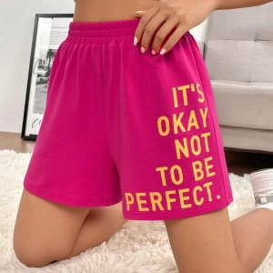 Slogan Graphic Elastic Waist Şort
