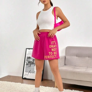 Slogan Graphic Elastic Waist Şort