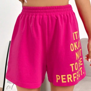 Slogan Graphic Elastic Waist Şort