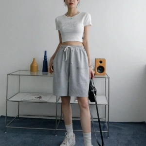 Slogan Graphic Slant Pocket Track Şort