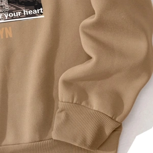 Slogan & Picture Print Lined Sweatshirt Haki