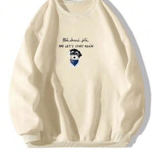 Slogan ve Karikatür Grafikli Düşük Omuz Oversize Sweat Bej