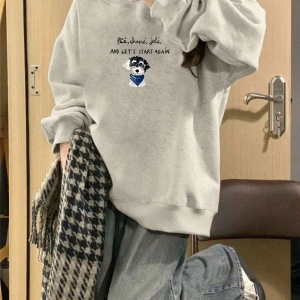 Slogan ve Karikatür Grafikli Düşük Omuz Oversize Sweat Beyaz