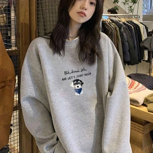 Slogan ve Karikatür Grafikli Düşük Omuz Oversize Sweat Beyaz