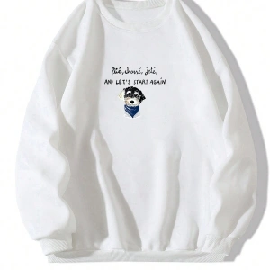 Slogan ve Karikatür Grafikli Düşük Omuz Oversize Sweat Beyaz