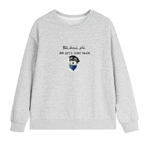 Slogan ve Karikatür Grafikli Düşük Omuz Oversize Sweat Beyaz