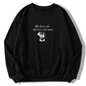 Slogan ve Karikatür Grafikli Düşük Omuz Oversize Sweat Beyaz