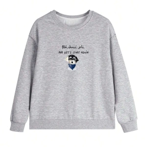 Slogan ve Karikatür Grafikli Düşük Omuz Oversize Sweat Beyaz