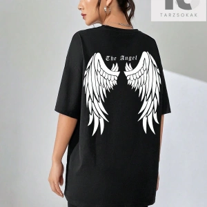 Sloganlı Grafik Düşük Omuz Tişört