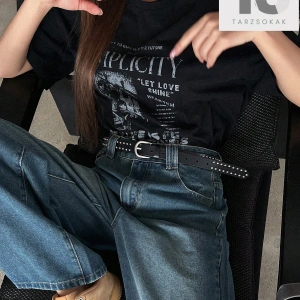 Sloganlı Grafik Düşük Omuz Tişört