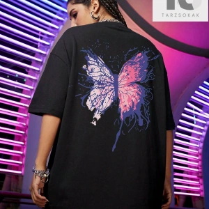 Sloganlı Grafik Düşük Omuz Tişört