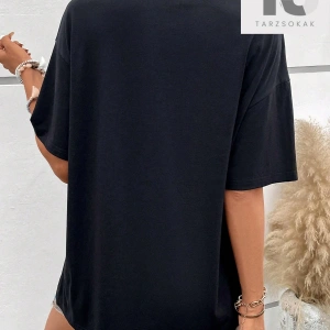 Sloganlı Grafik Düşük Omuz Tişört