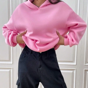 Sloganlı Grafik Düşük Omuzlu Kapüşonlu Üst Pembe