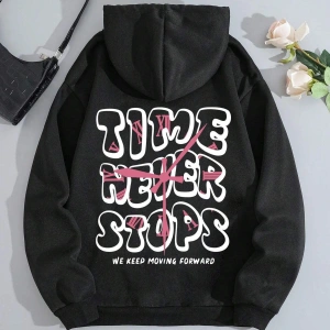 Sloganlı Grafik İpli Kapüşonlu Üst Gri