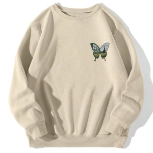 Sloganlı ve Dağ Baskılı Sweatshirt Bej