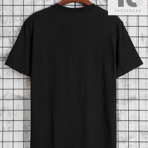 Sloganlı ve Kalpli Siyah Örme Bisiklet Yaka Kısa Kollu Erkek Tişört