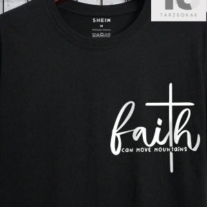 Sloganlı ve Kalpli Siyah Örme Bisiklet Yaka Kısa Kollu Erkek Tişört