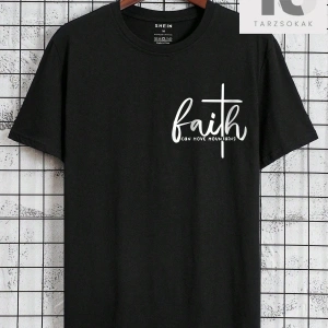 Sloganlı ve Kalpli Siyah Örme Bisiklet Yaka Kısa Kollu Erkek Tişört