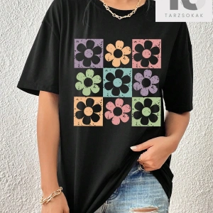 Sloganlı ve Karikatür Baskılı Düşük Omuzlu Tişört