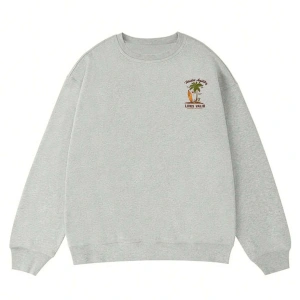 Sloganlı ve Tropikal Baskılı Düşük Sweat Gri