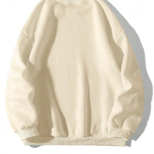 Sloganlı ve Yıldız Desenli Düşük Omuzlu Oversize Sweat Bej