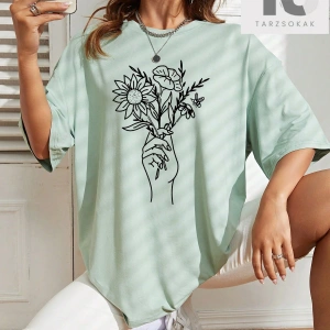 Sloganlı Yamalı Düşük Omuz Tişört