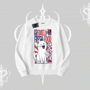 Smell of Fresh Food Kedi Baskılı Biskilet Sweatshirt