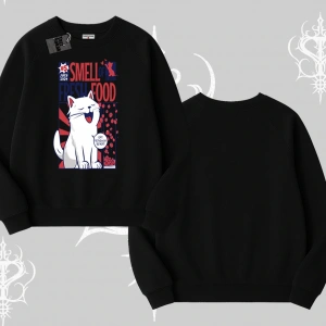Smell of Fresh Food Kedi Baskılı Biskilet Sweatshirt
