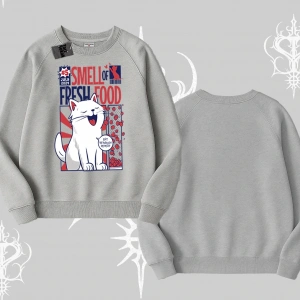 Smell of Fresh Food Kedi Baskılı Biskilet Sweatshirt