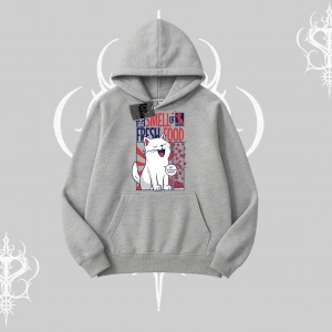 Smell of Fresh Food Kedi Baskılı Kapşonlu Sweatshirt