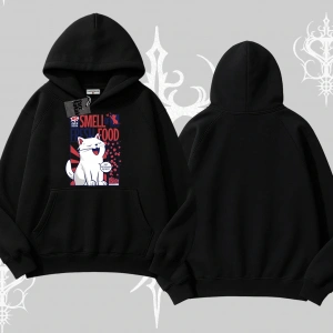 Smell of Fresh Food Kedi Baskılı Kapşonlu Sweatshirt