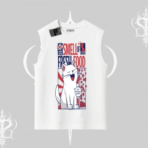 Smell of Fresh Food Kedi Baskılı Kolsuz Tshirt