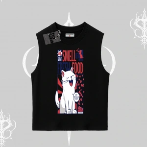 Smell of Fresh Food Kedi Baskılı Kolsuz Tshirt