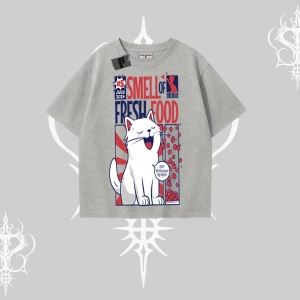 Smell of Fresh Food Kedi Baskılı Oversize Tshirt