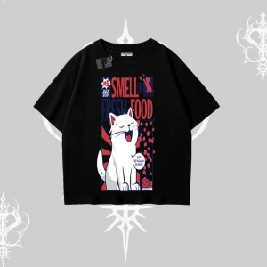 Smell of Fresh Food Kedi Baskılı Oversize Tshirt