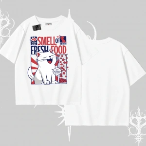 Smell of Fresh Food Kedi Baskılı Oversize Tshirt