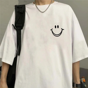 Smile Baskılı Beyaz Unisex Oversize