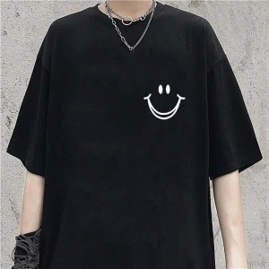 Smile Baskılı Beyaz Unisex Oversize