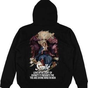 Smile Siyah Oversize Unisex Kapüşonlu Sweatshirt Hoodie