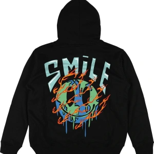 Smile Siyah Oversize Unisex Kapüşonlu Sweatshirt Hoodie