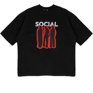 Social Baskılı Siyah Unisex Oversize