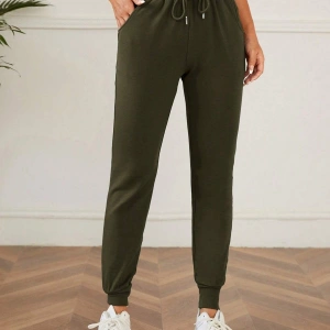 Solid Drawstring Waist Slant Pocket 4 Mevsim Eşofman