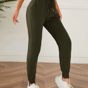 Solid Drawstring Waist Slant Pocket 4 Mevsim Eşofman