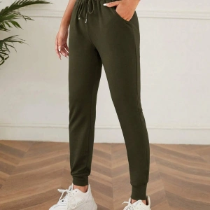 Solid Drawstring Waist Slant Pocket 4 Mevsim Eşofman