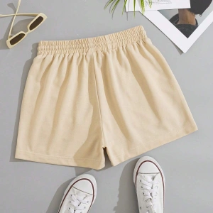 Solid Drawstring Waist Slant Pocket Şort